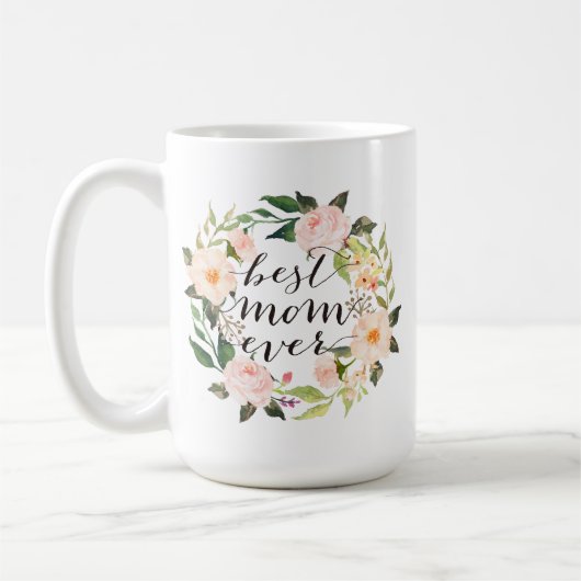 最高の母の日、母の日、フローラリース-6 コーヒーマグカップ (左)