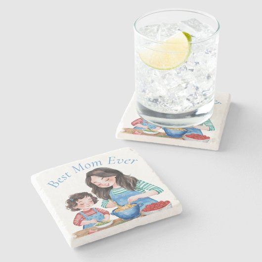 最高の母の母と子供の食べ物のプリッピングデザイン ストーンコースター