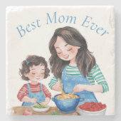 最高の母の母と子供の食べ物のプリッピングデザイン ストーンコースター (正面)