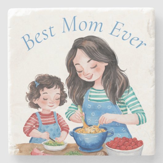 最高の母の母と子供の食べ物のプリッピングデザイン ストーンコースター (正面)
