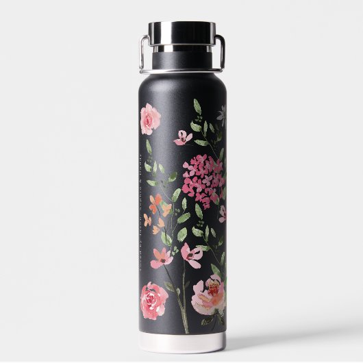 最高の母の水の色花模様パーソナライズされた ウォーターボトル (背面)