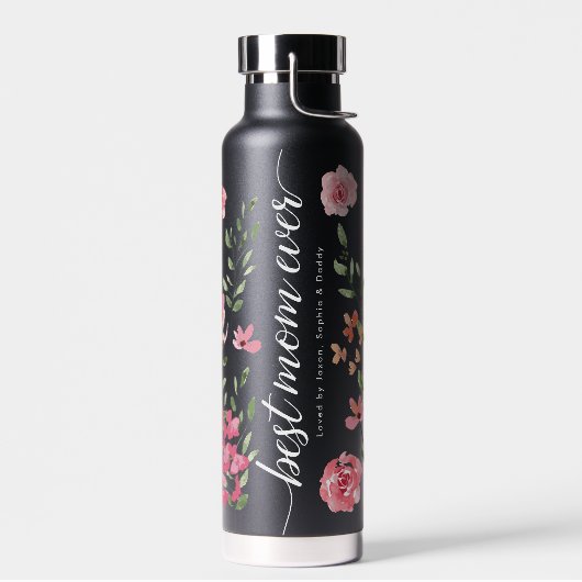 最高の母の水の色花模様パーソナライズされた ウォーターボトル (左面)