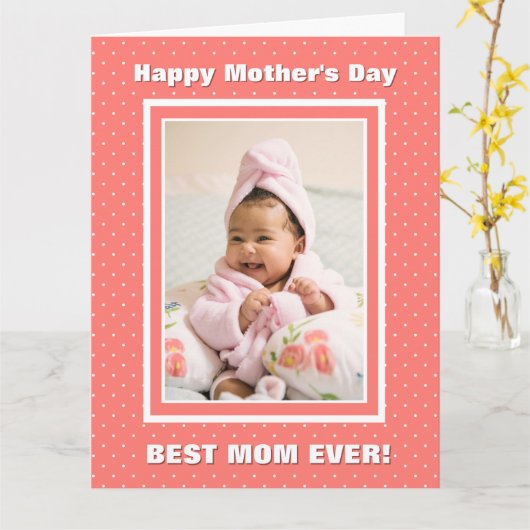 最高の母の水玉模様母の日 カード (黄色い花)