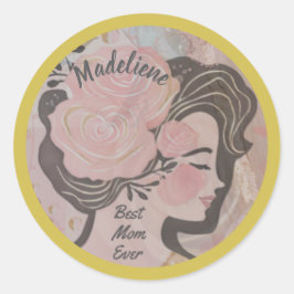 最高の母の花かわいらしの金ゴールド枠の丸い名前 ラウンドシール