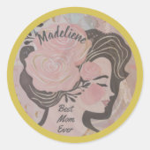 最高の母の花かわいらしの金ゴールド枠の丸い名前 ラウンドシール (正面)