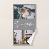 最高の母の葉2カスタム枚の写真Mother Gray バスタオルセット (ハンドタオル)