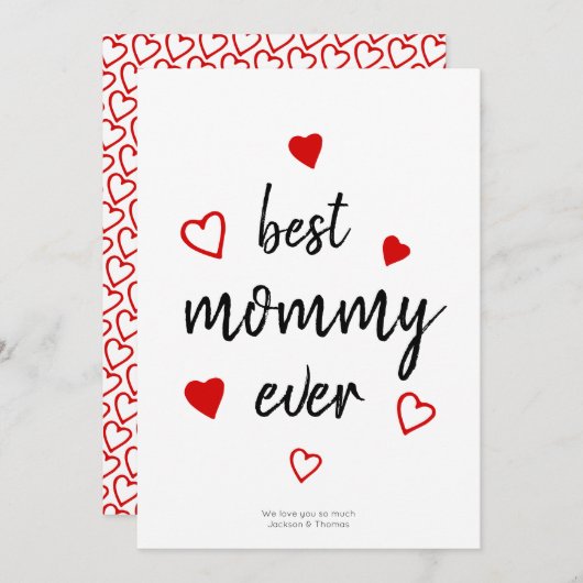 最高の母の赤いハートなし母の日 シーズンカード (正面/裏面)