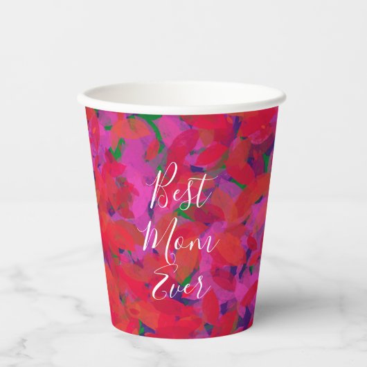 最高の母の赤いフローラガーデンの手色彩の鮮やか 紙コップ (正面)