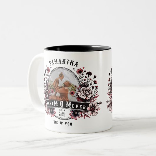 最高の母の野生の花Badass母の日の写真 ツートーンマグカップ (正面左)