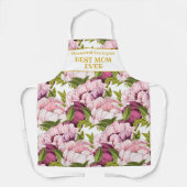 最高の母の金ゴールド名カスタムピンク牡丹フローラ エプロン (正面)