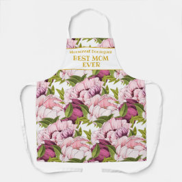 最高の母の金ゴールド名カスタムピンク牡丹フローラ エプロン