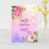 最高の母はモダン常にピンク紫の水色フローラ カード (黄色い花)
