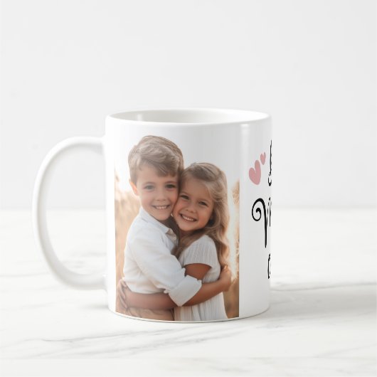 最高の母は今まで可愛いスクリプト赤面ピンクのハート写真 コーヒーマグカップ (左)