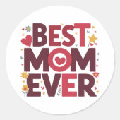 最高の母は今まで可愛いハート ラウンドシール (正面)