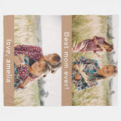 最高の母は今まで2枚の写真ベージュ フリースブランケット (正面(横))