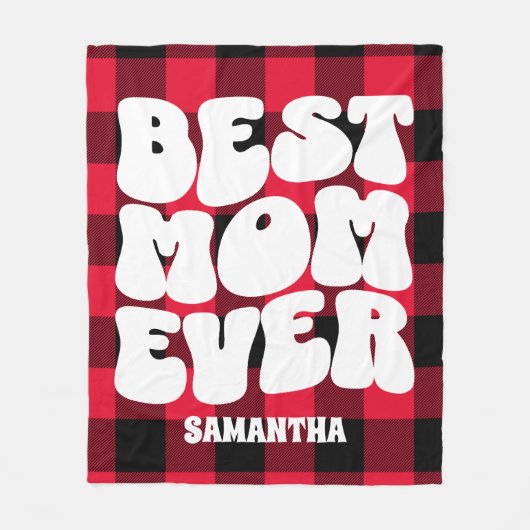 最高の母は今ま素朴で赤いバッファローの格子縞クリスマス フリースブランケット (正面)
