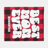 最高の母は今ま素朴で赤いバッファローの格子縞クリスマス フリースブランケット (正面(横))