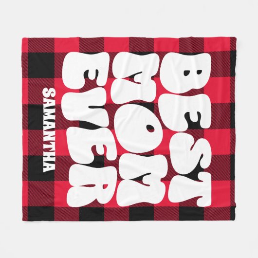 最高の母は今ま素朴で赤いバッファローの格子縞クリスマス フリースブランケット (正面(横))