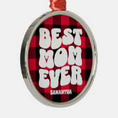 最高の母は今ま素朴で赤いバッファローの格子縞クリスマス メタルオーナメント (右)