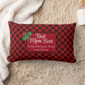 最高の母は常にクリスマスクラシック赤い格子戸ホリー ランバークッション (ブランケット)