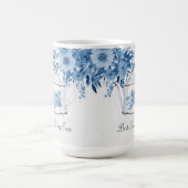 最高の母は常にティーポット海軍ブルーn白い花 コーヒーマグカップ (中央)