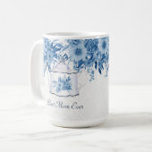 最高の母は常にティーポット海軍ブルーn白い花 コーヒーマグカップ (正面左)