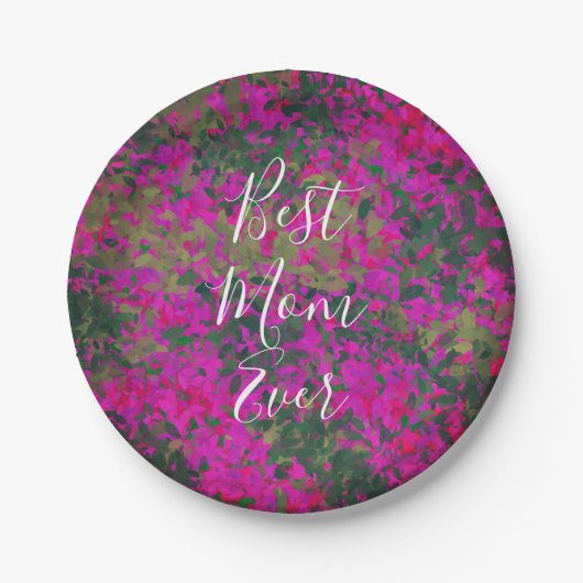 最高の母は常にピンクのガーデンのフローラハンドハン色彩の鮮やかド ペーパープレート (正面)