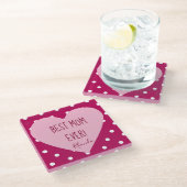 最高の母は常にピンクのハートと水玉模様 ガラスコースター (アングル)