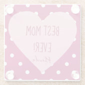 最高の母は常にピンクのハートと水玉模様 ガラスコースター (裏面)