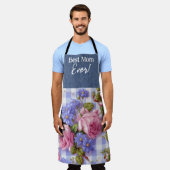 最高の母は常にピンクのフローラオールオーバープリント エプロン (着用した状態)