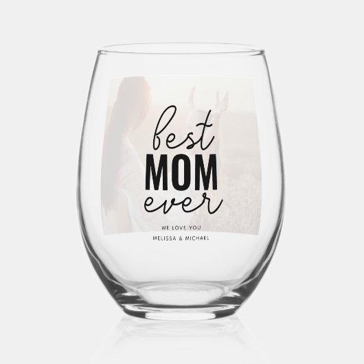 最高の母は常に写真の茎のないワイングラス ステムなしワイングラス (正面)