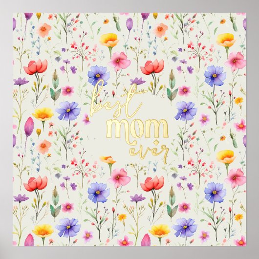 最高の母は未カラフル来の国の花金ゴールド 箔ポスター (正面)