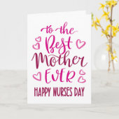 最高の母へ  ナースの日 タイポグラフィー（ピンク） カード (黄色い花)