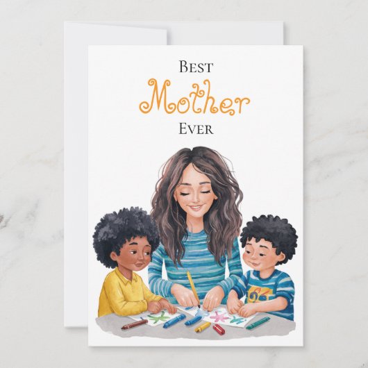 最高の母へ 子供とママのペイントデザイン カード (正面)