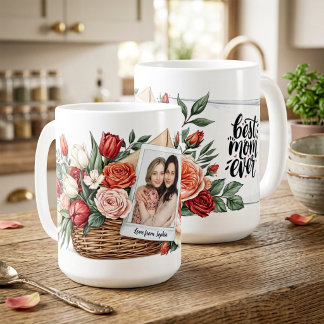 最高の母へ 花束と写真の母の日ギフト コーヒーマグカップ