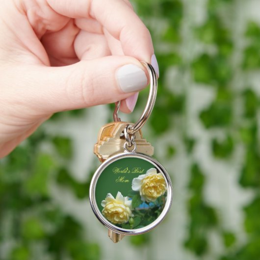 最高の母イエローローズフラワーキーチェーン キーホルダー (手)