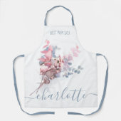 最高の母エバエレガントー青フローラ水色名 エプロン (正面)