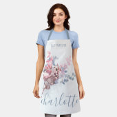 最高の母エバエレガントー青フローラ水色名 エプロン (着用した状態)