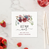 最高の母エバパーソナライズされたー水色フローラ スタンダードカクテルナプキン (インサイチュ)