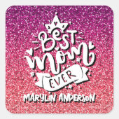 最高の母エバーグリッターカスタムタイポグラフィ スクエアシール (正面)