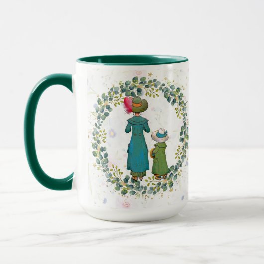 最高の母エバーグリーンリースヴィンテージ母の日おもしろい マグカップ (左)