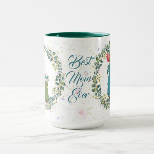 最高の母エバーグリーンリースヴィンテージ母の日おもしろい マグカップ (中央)