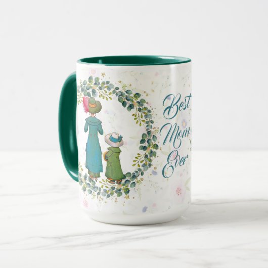 最高の母エバーグリーンリースヴィンテージ母の日おもしろい マグカップ (正面左)
