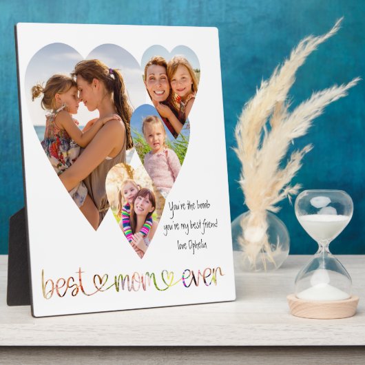 最高の母エバータイポグラフィアートハート形写真 フォトプラーク (側面)