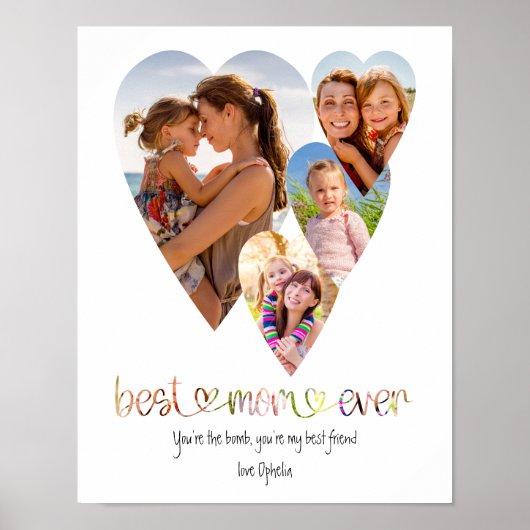 最高の母エバータイポグラフィアート4ハート形フォト ポスター (正面)