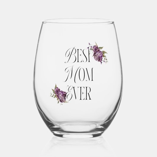 最高の母エバータイポグラフィパープルフローラ ステムなしワイングラス (正面)