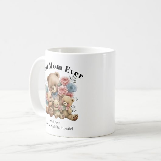 最高の母エバーテディベアフローラファミリー コーヒーマグカップ (正面左)