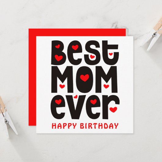 最高の母エバーハートハッピーバースデーレッド白黒 カード (正面/裏面インサイチュ)