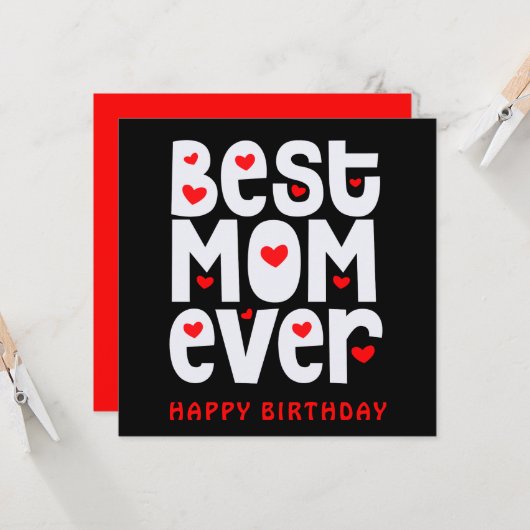 最高の母エバーハートハッピーバースデー黒赤白 カード (正面/裏面インサイチュ)