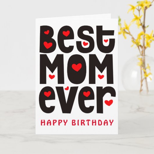最高の母エバーハートレッド白黒誕生日 カード (黄色い花)